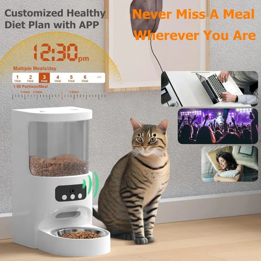 Automatic Cat Feeder with Camera 5G&2.4G WiFi Pet Feeder 1080P HD Cat Food Dispenser with Night Vision Timed Smart App Dog Food.