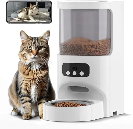 Automatic Cat Feeder with Camera 5G&2.4G WiFi Pet Feeder 1080P HD Cat Food Dispenser with Night Vision Timed Smart App Dog Food.