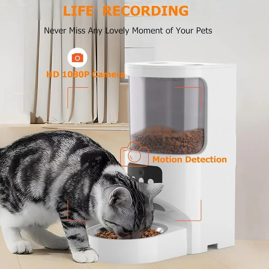 Automatic Cat Feeder with Camera 5G&2.4G WiFi Pet Feeder 1080P HD Cat Food Dispenser with Night Vision Timed Smart App Dog Food.